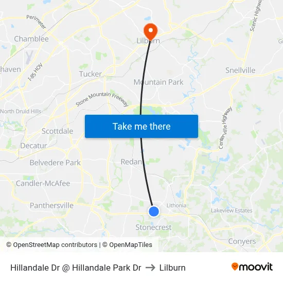 Hillandale Dr @ Hillandale Park Dr to Lilburn map