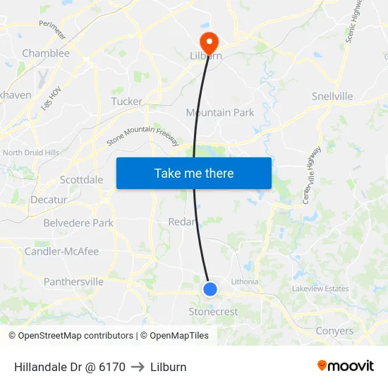 Hillandale Dr @ 6170 to Lilburn map