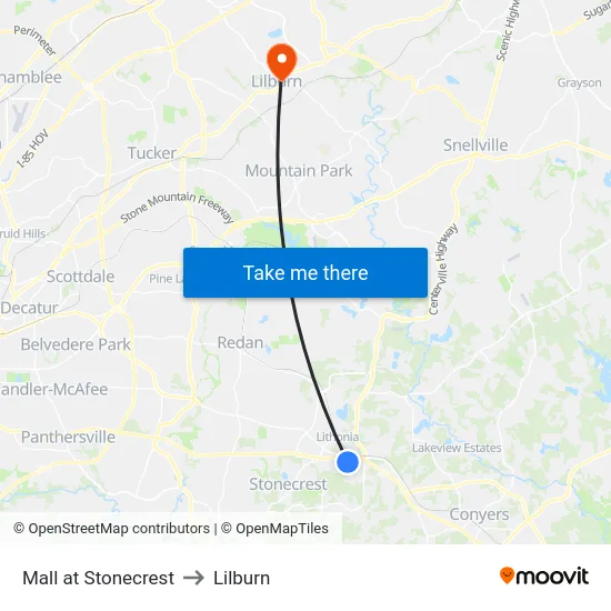 Mall at Stonecrest to Lilburn map