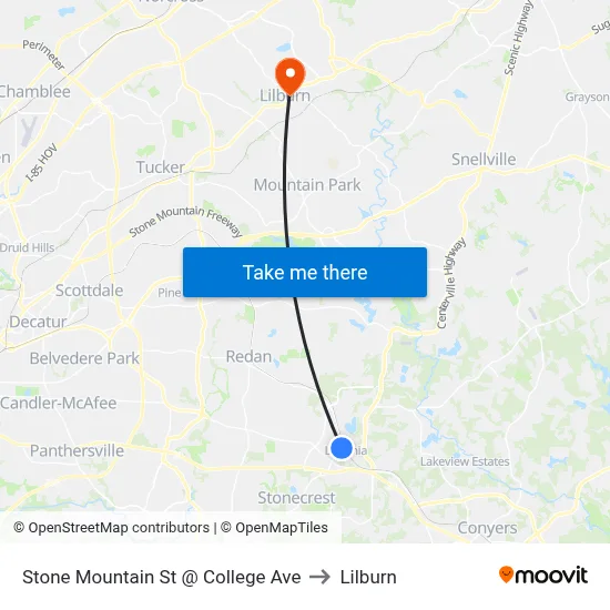Stone Mountain St @ College Ave to Lilburn map