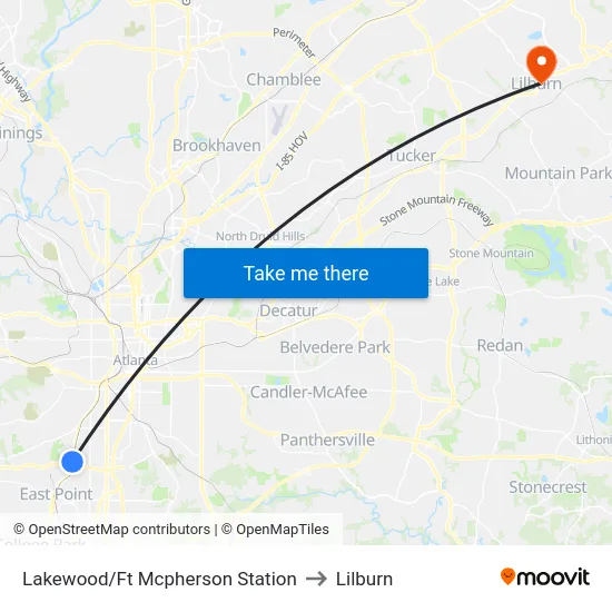 Lakewood/Ft Mcpherson Station to Lilburn map