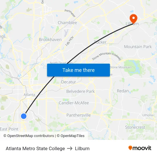 Atlanta Metro State College to Lilburn map