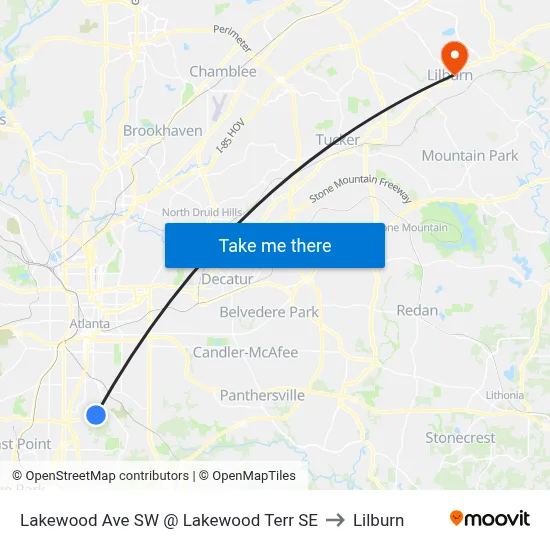 Lakewood Ave SW @ Lakewood Terr SE to Lilburn map