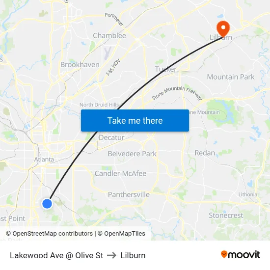 Lakewood Ave @ Olive St to Lilburn map