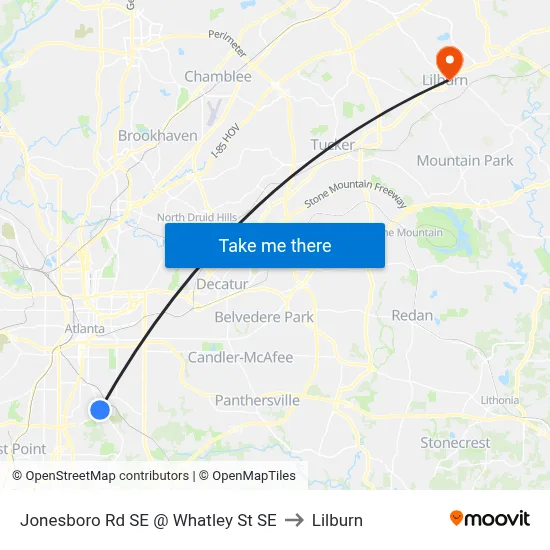 Jonesboro Rd SE @ Whatley St SE to Lilburn map