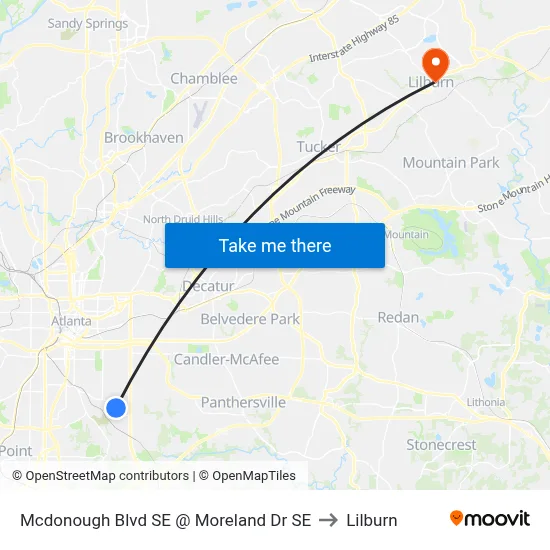 Mcdonough Blvd SE @ Moreland Dr SE to Lilburn map