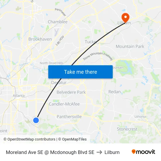 Moreland Ave SE @ Mcdonough Blvd SE to Lilburn map