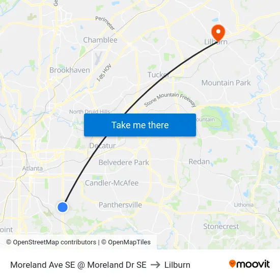Moreland Ave SE @ Moreland Dr SE to Lilburn map