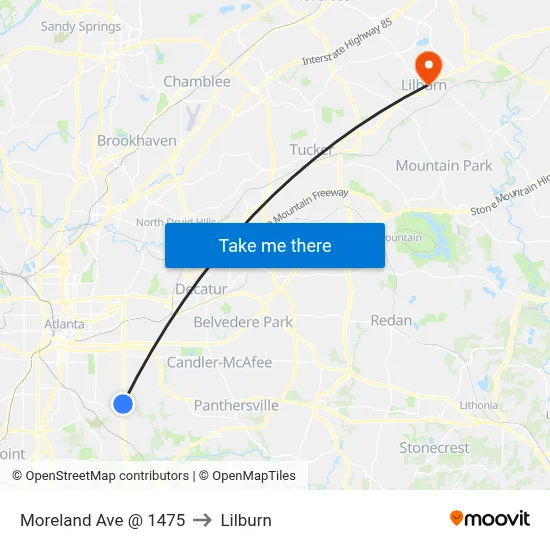 Moreland Ave @ 1475 to Lilburn map