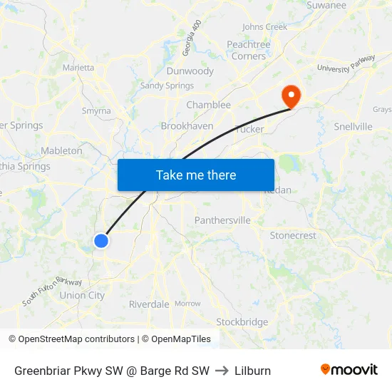 Greenbriar Pkwy SW @ Barge Rd SW to Lilburn map