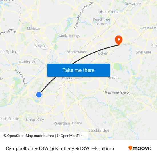 Campbellton Rd SW @ Kimberly Rd SW to Lilburn map