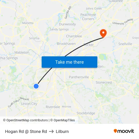 Hogan Rd @ Stone Rd to Lilburn map