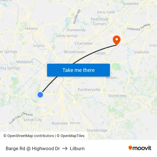 Barge Rd @ Highwood Dr to Lilburn map