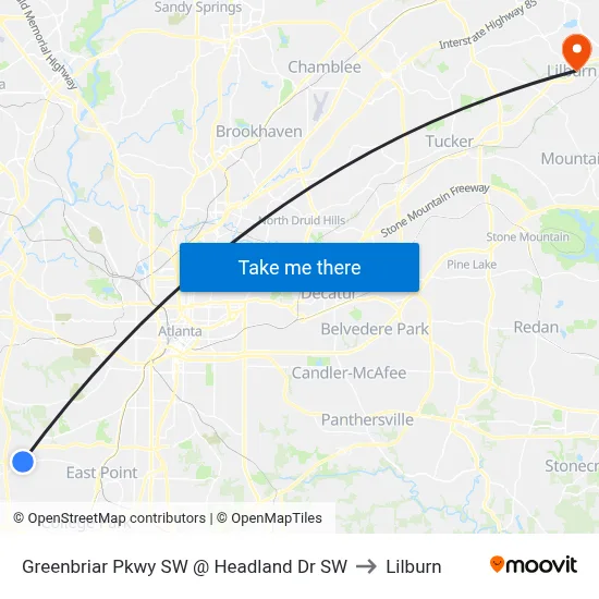 Greenbriar Pkwy SW @ Headland Dr SW to Lilburn map