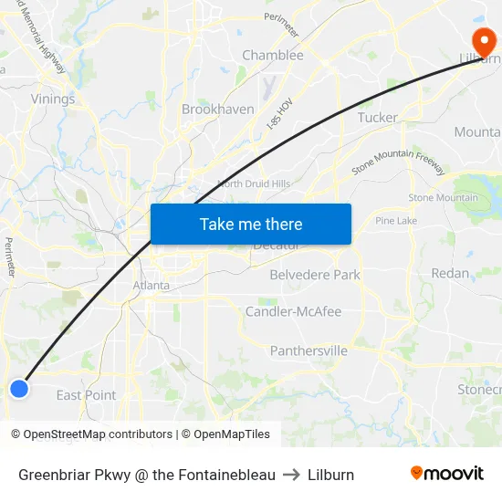Greenbriar Pkwy @ the Fontainebleau to Lilburn map