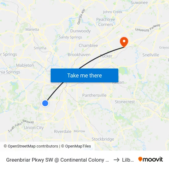 Greenbriar Pkwy SW @ Continental Colony Pkwy SW to Lilburn map