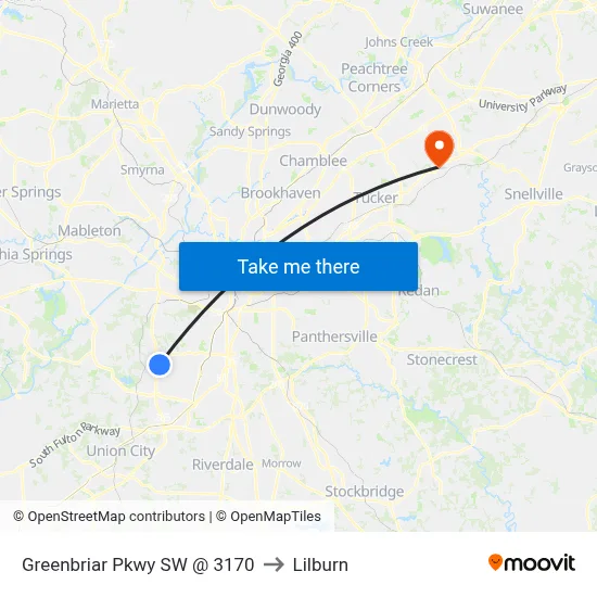 Greenbriar Pkwy SW @ 3170 to Lilburn map