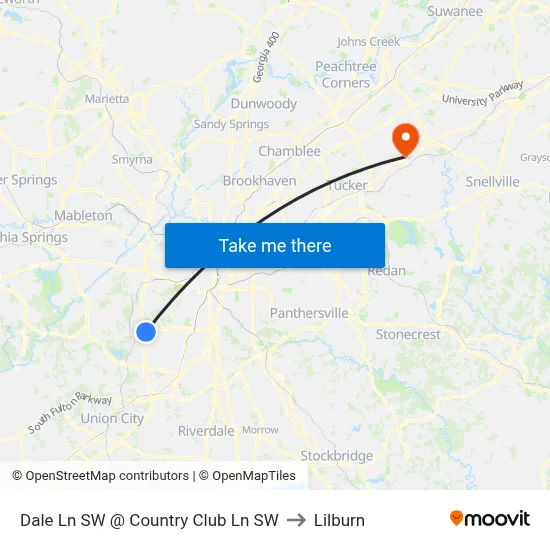 Dale Ln SW @ Country Club Ln SW to Lilburn map