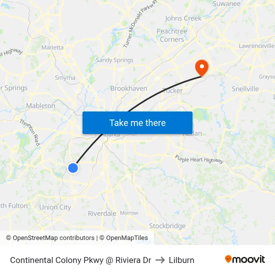 Continental Colony Pkwy @ Riviera Dr to Lilburn map