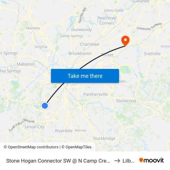 Stone Hogan Connector SW @ N Camp Creek Pkwy to Lilburn map