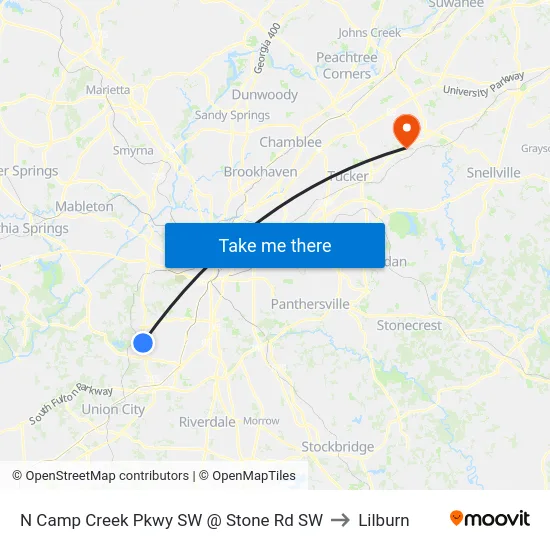 N Camp Creek Pkwy SW @ Stone Rd SW to Lilburn map