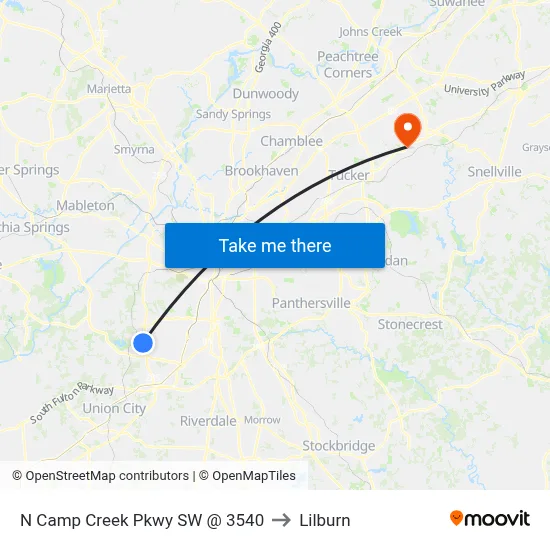 N Camp Creek Pkwy SW @ 3540 to Lilburn map