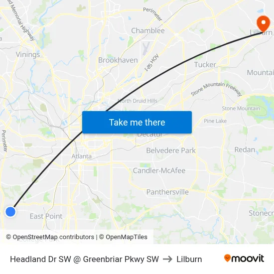 Headland Dr SW @ Greenbriar Pkwy SW to Lilburn map