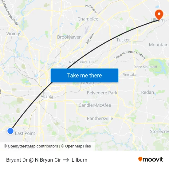 Bryant Dr @ N Bryan Cir to Lilburn map