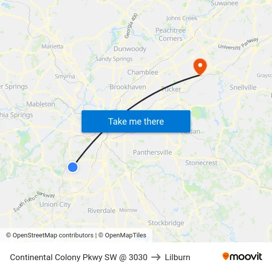 Continental Colony Pkwy SW @ 3030 to Lilburn map