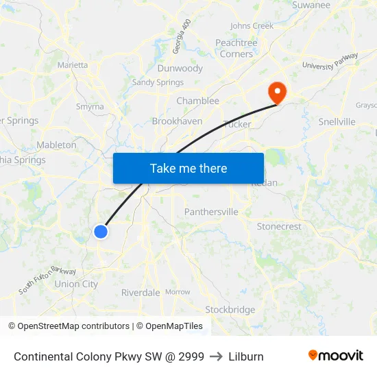 Continental Colony Pkwy SW @ 2999 to Lilburn map