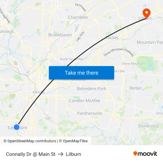 Connally Dr @ Main St to Lilburn map