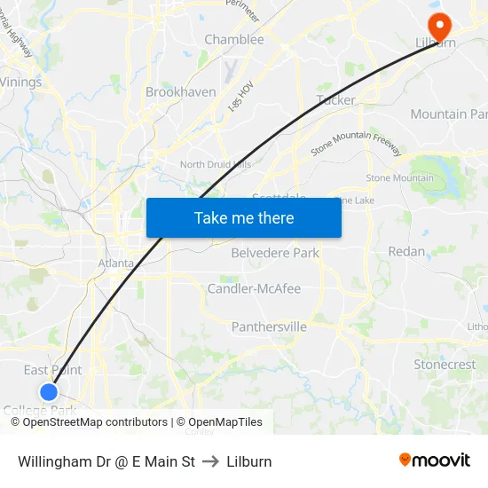 Willingham Dr @ E Main St to Lilburn map