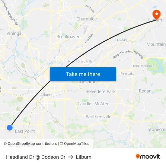 Headland Dr @ Dodson Dr to Lilburn map