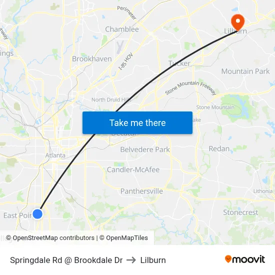 Springdale Rd @ Brookdale Dr to Lilburn map