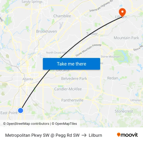 Metropolitan Pkwy SW @ Pegg Rd SW to Lilburn map