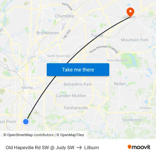 Old Hapeville Rd SW @ Judy SW to Lilburn map