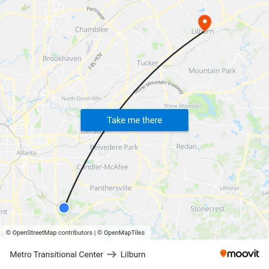 Metro Transitional Center to Lilburn map