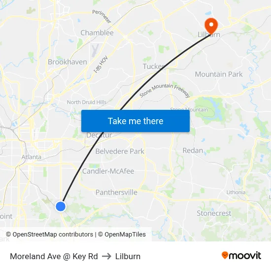 Moreland Ave @ Key Rd to Lilburn map