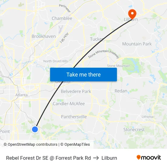 Rebel Forest Dr SE @ Forrest Park Rd to Lilburn map