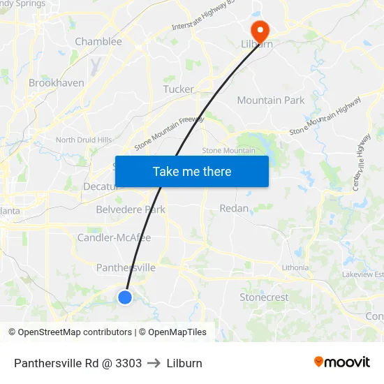 Panthersville Rd @ 3303 to Lilburn map