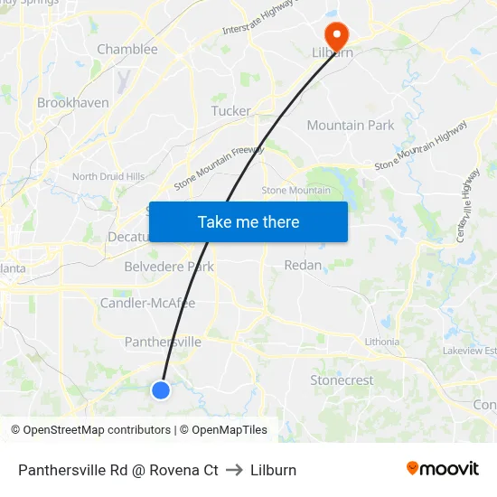 Panthersville Rd @ Rovena Ct to Lilburn map