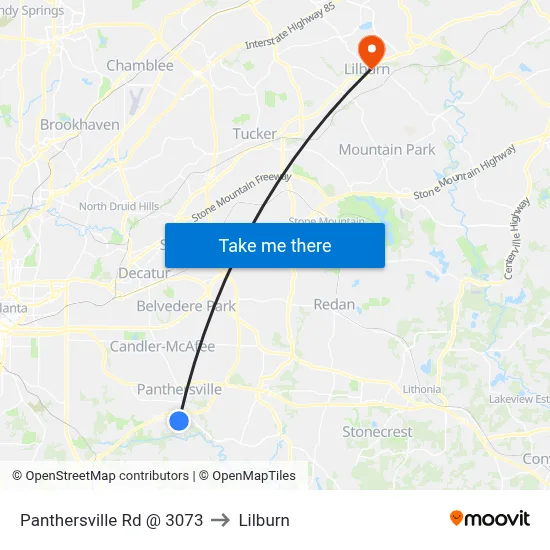 Panthersville Rd @ 3073 to Lilburn map
