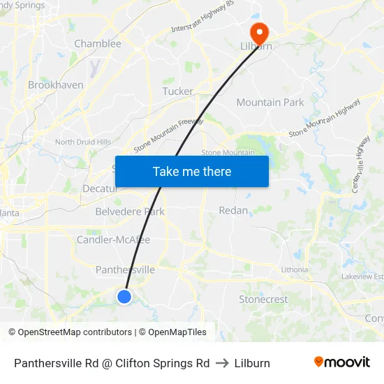 Panthersville Rd @ Clifton Springs Rd to Lilburn map