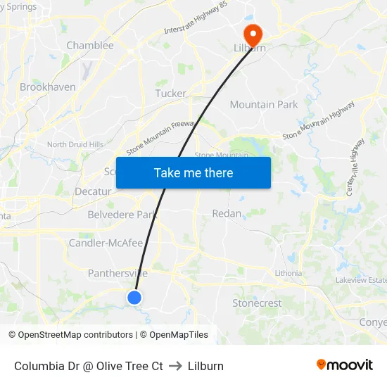 Columbia Dr @ Olive Tree Ct to Lilburn map