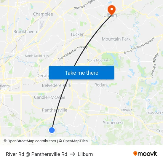 River Rd @ Panthersville Rd to Lilburn map