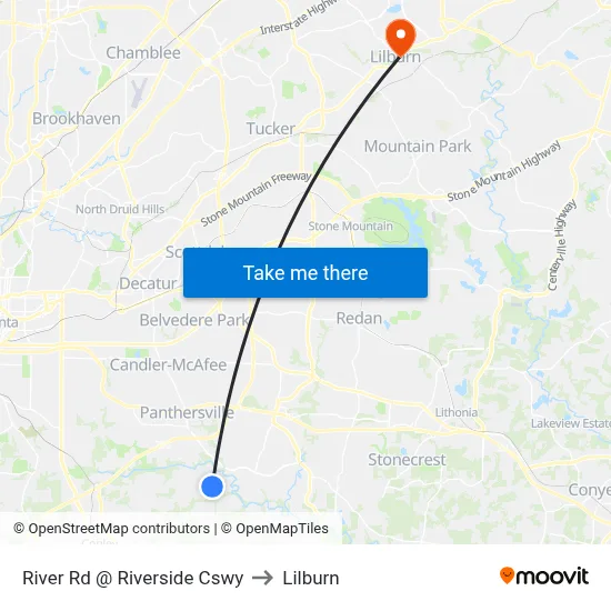River Rd @ Riverside Cswy to Lilburn map