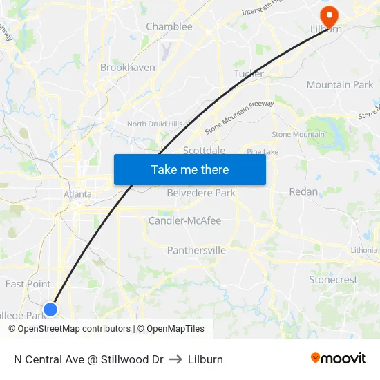 N Central Ave @ Stillwood Dr to Lilburn map
