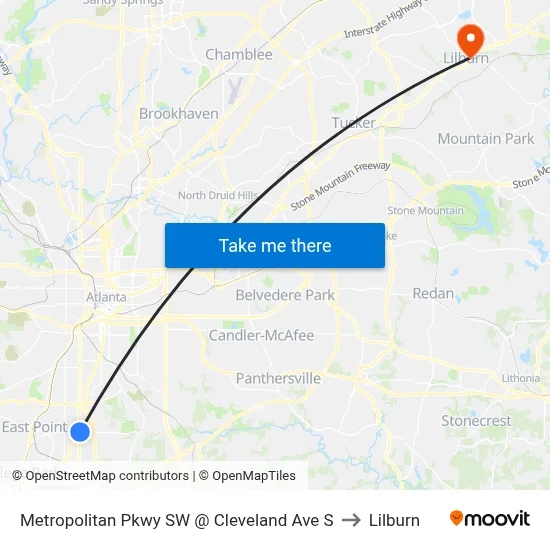 Metropolitan Pkwy SW @ Cleveland Ave S to Lilburn map