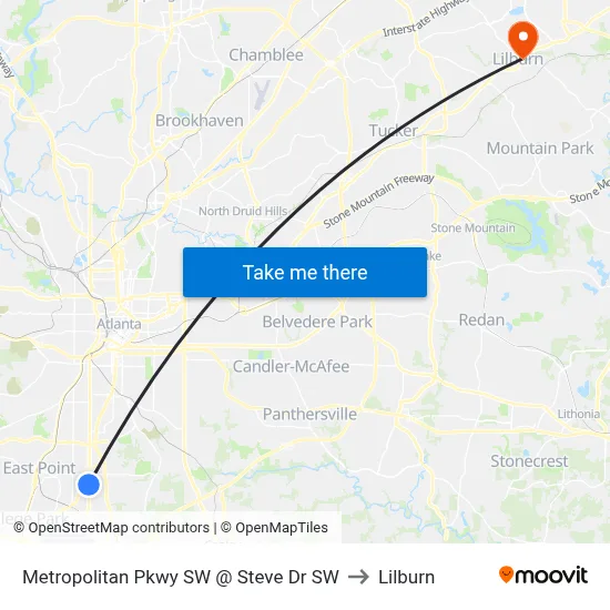 Metropolitan Pkwy SW @ Steve Dr SW to Lilburn map