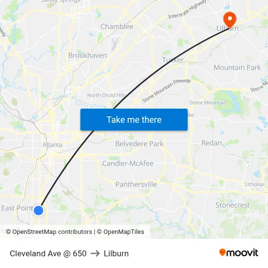 Cleveland Ave @ 650 to Lilburn map